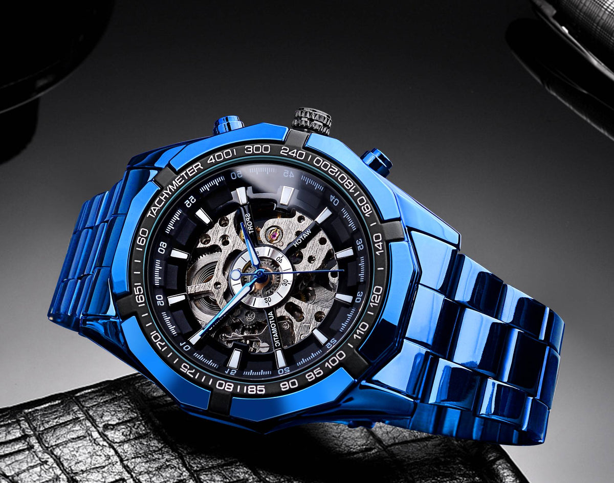 Forsining 2025 relojes de esqueleto para hombre resistentes al agua de acero ino