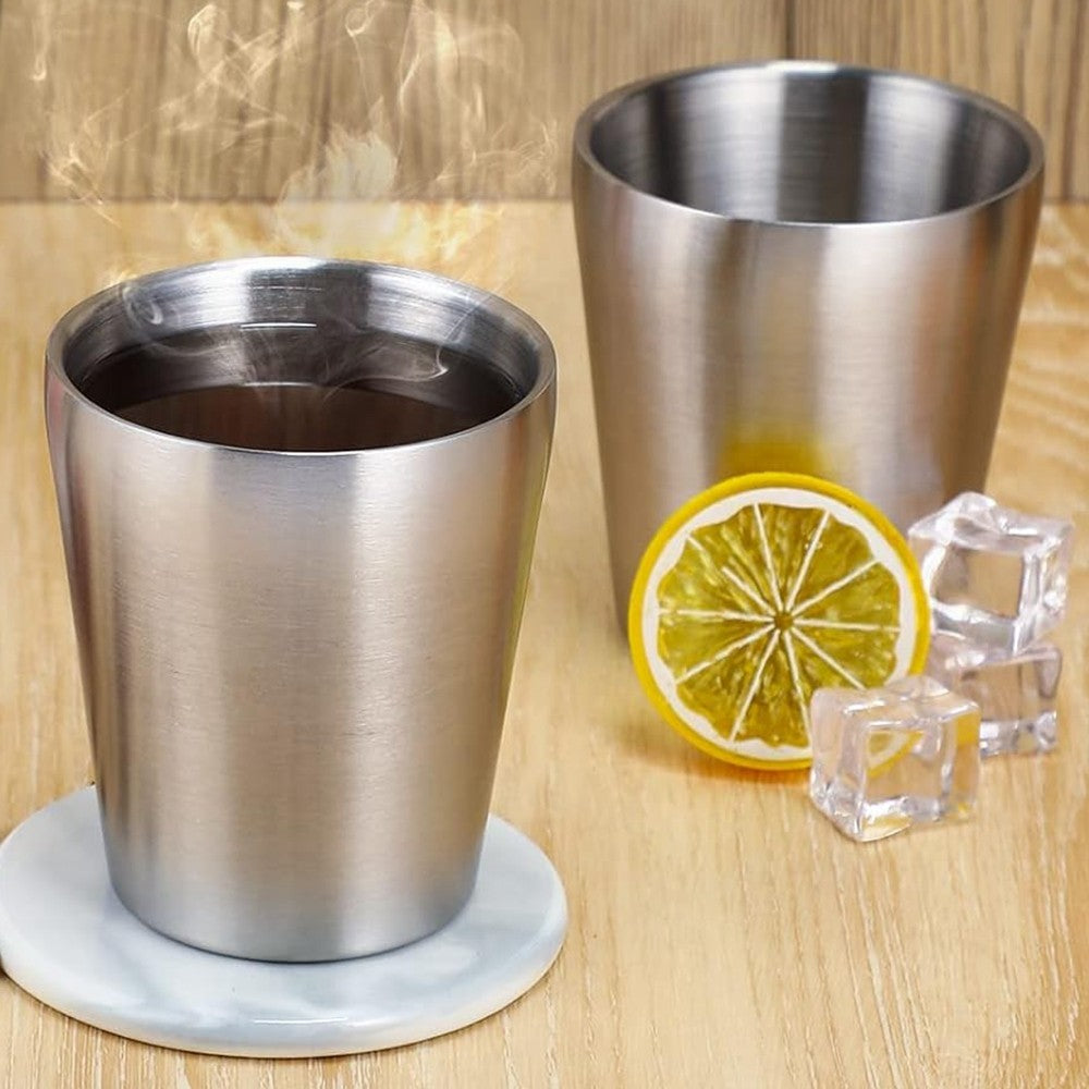 Tazas para beber de Metal de acero inoxidable 304, 4 Uds., tazas de café, doble