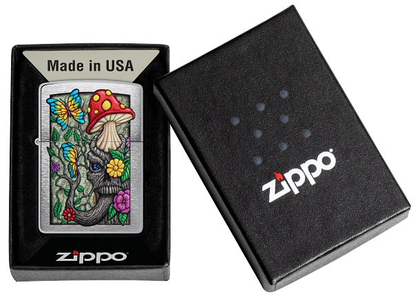 Zippo Diseño Hongo Psicodélico, Cromado Cepillado 100% U S A