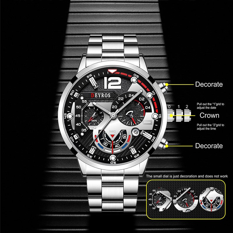 Reloj hombre Reloj de pulsera de cuarzo de acero inoxidable para hombre, cronógr