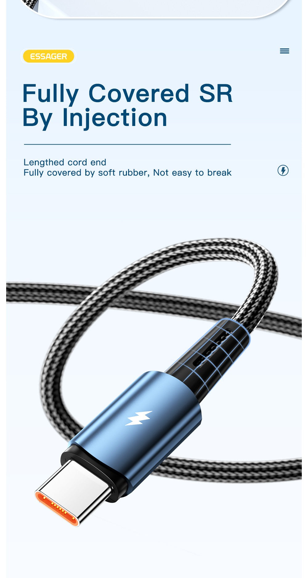 Essager-Cable USB de carga rápida para móvil, Cable de carga súper rápida tipo C