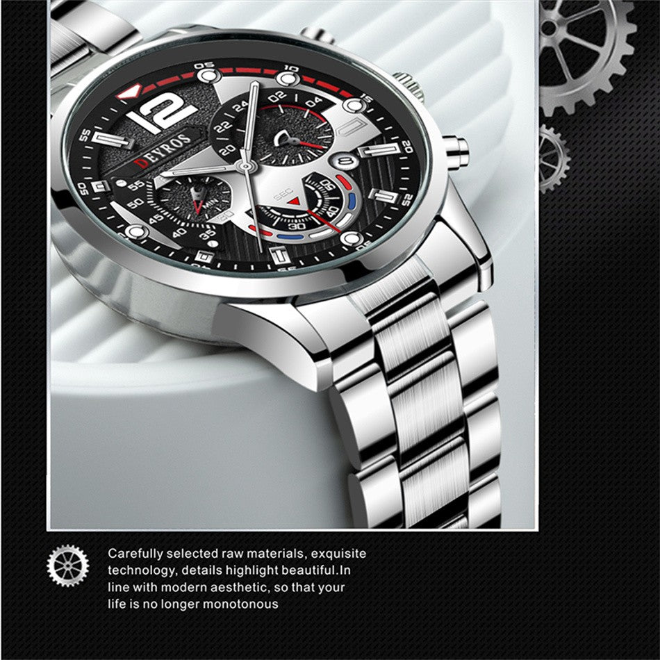 Reloj hombre Reloj de pulsera de cuarzo de acero inoxidable para hombre, cronógr