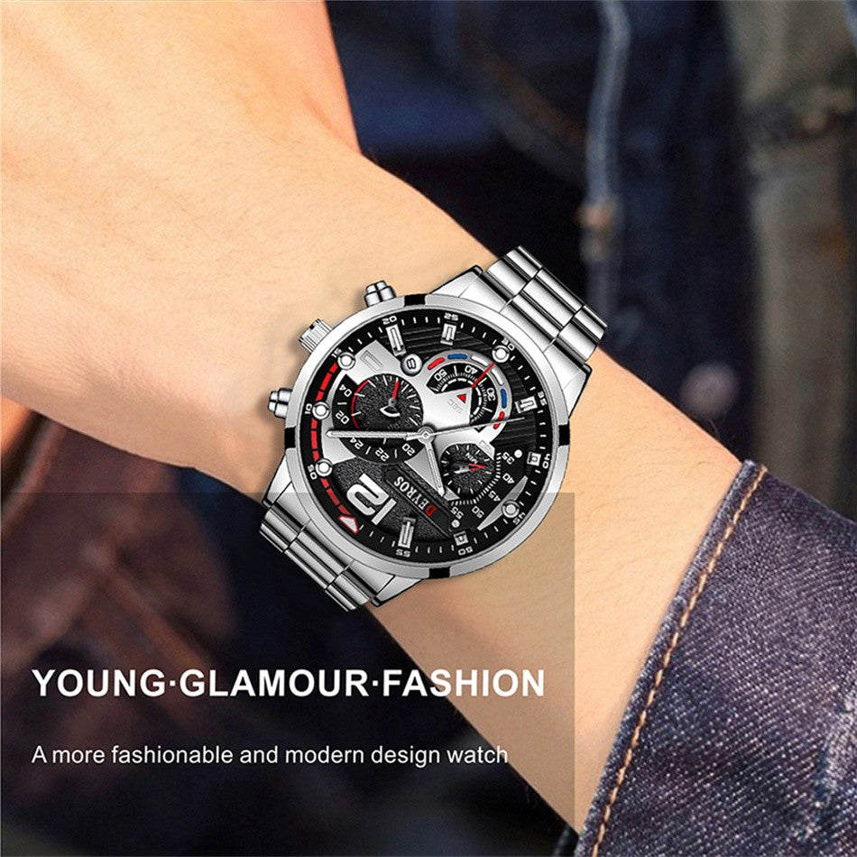 Reloj hombre Reloj de pulsera de cuarzo de acero inoxidable para hombre, cronógr
