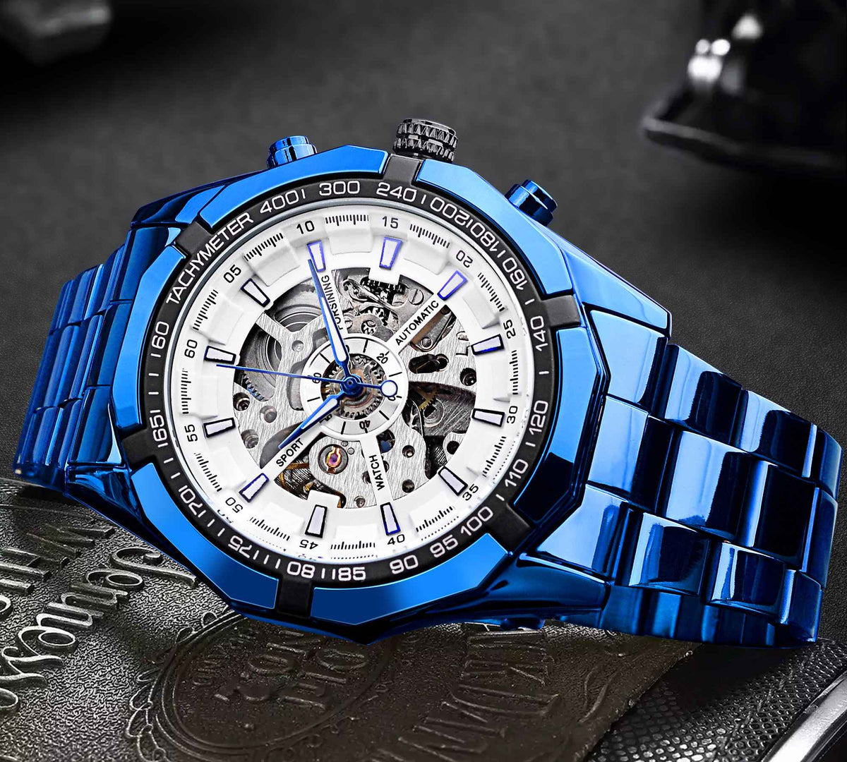 Forsining 2025 relojes de esqueleto para hombre resistentes al agua de acero ino