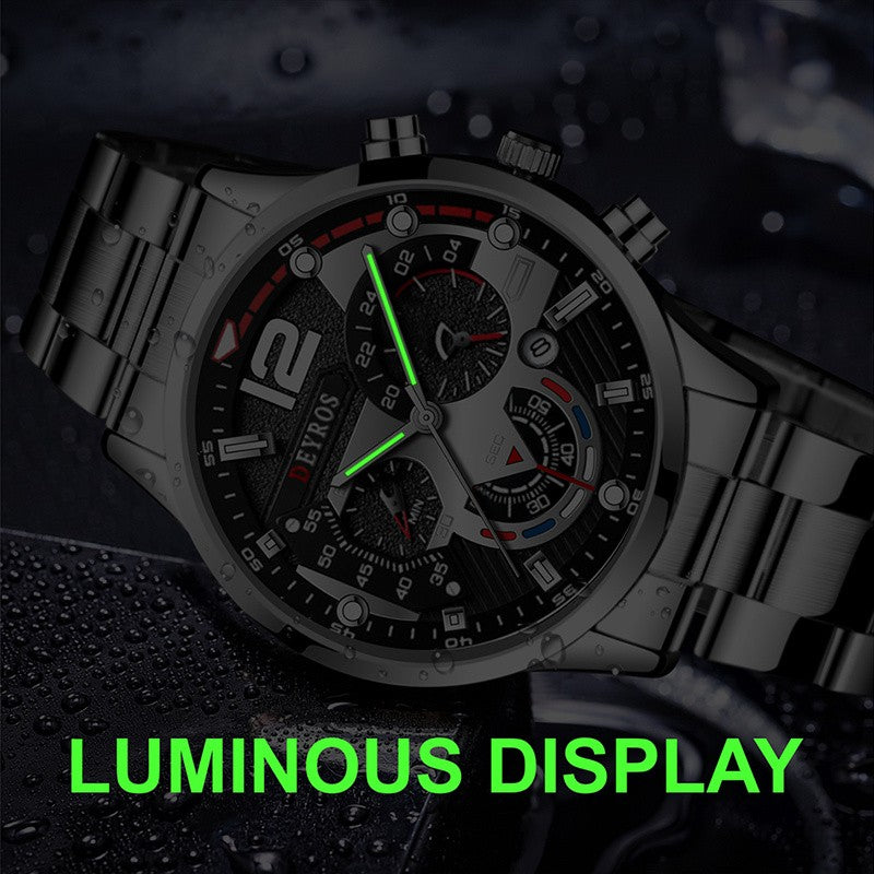 Reloj hombre Reloj de pulsera de cuarzo de acero inoxidable para hombre, cronógr