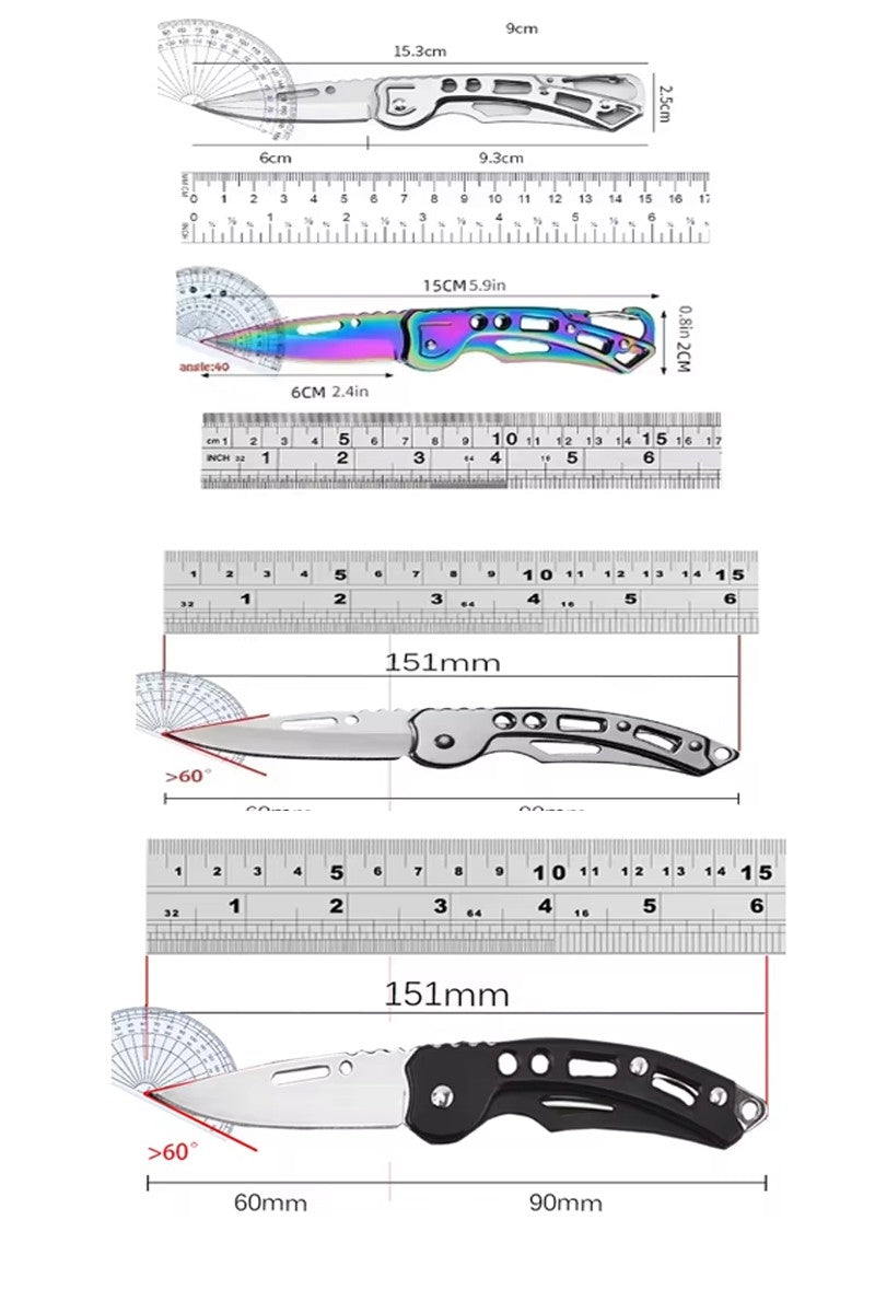 Cuchillo de fruta plegable, cuchillo de bolsillo de acero inoxidable con llavero