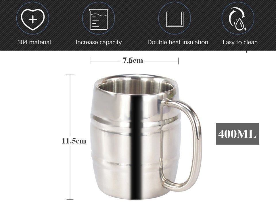 Taza de cerveza doble de acero inoxidable de 500/450 ml, taza de café occidental