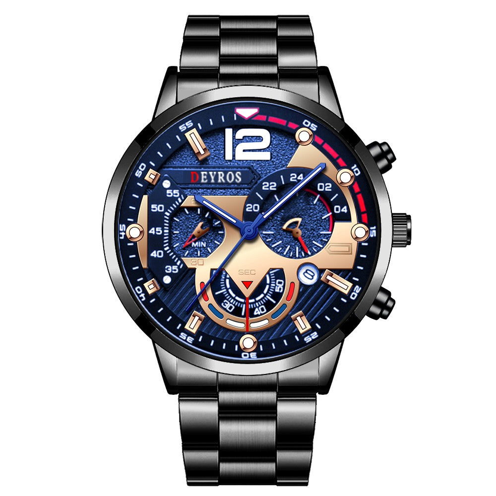 Reloj hombre Reloj de pulsera de cuarzo de acero inoxidable para hombre, cronógr