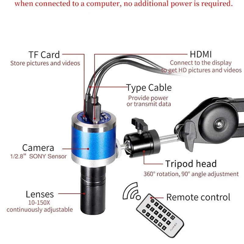 Microscopio Digital con Soporte Reforzado, Microscopio 4K HDMI USB TYPE-C, Cámar