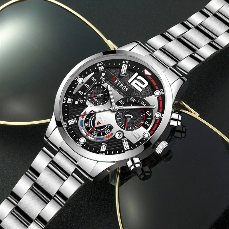 Reloj hombre Reloj de pulsera de cuarzo de acero inoxidable para hombre, cronógr