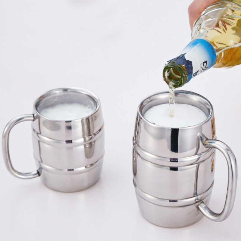 Taza de cerveza doble de acero inoxidable de 500/450 ml, taza de café occidental