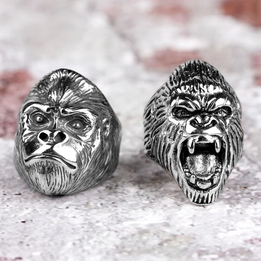 Anillos de acero inoxidable para hombre, gorila, mono, Punk, Hip Hop, personalid
