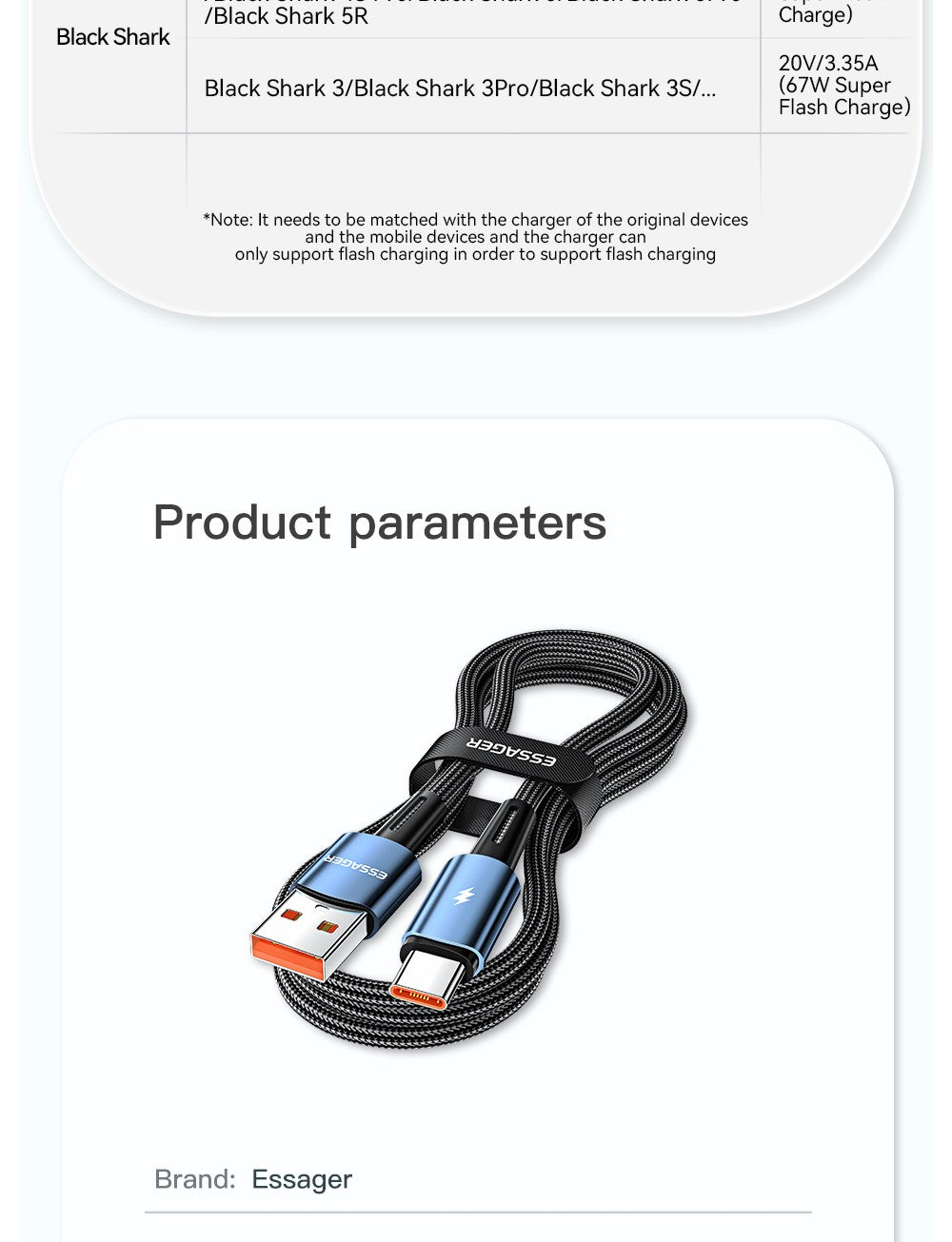 Essager-Cable USB de carga rápida para móvil, Cable de carga súper rápida tipo C