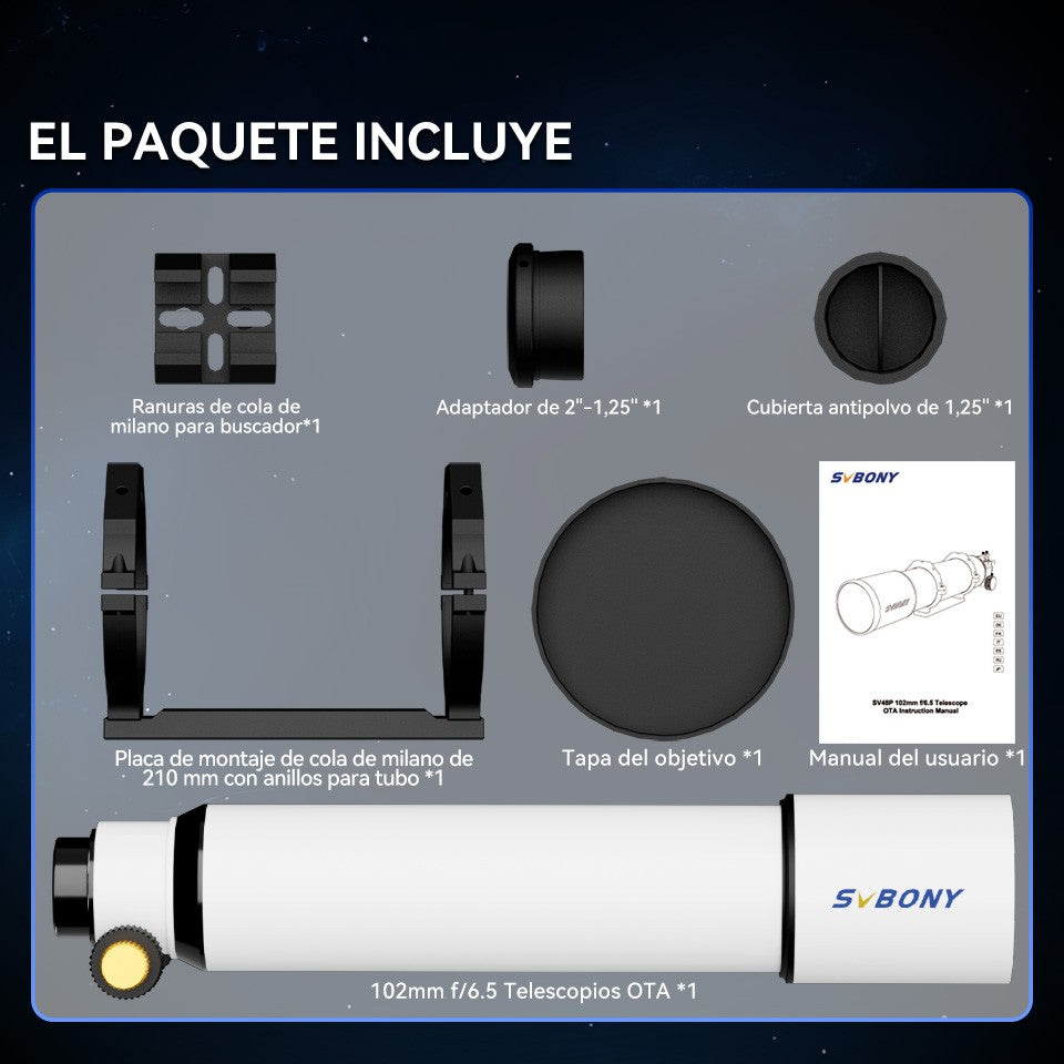 Telescopio Astronómico Svbony SV48P con Apertura de 102mm/90mm, Enfocador de Dob