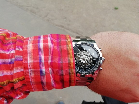 Forsining 2025 relojes de esqueleto para hombre resistentes al agua de acero ino