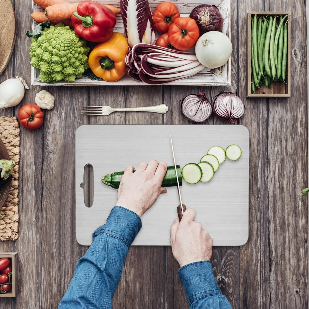 Tablas de cortar de titanio para cocina, tabla de acero inoxidable 304, doble ca