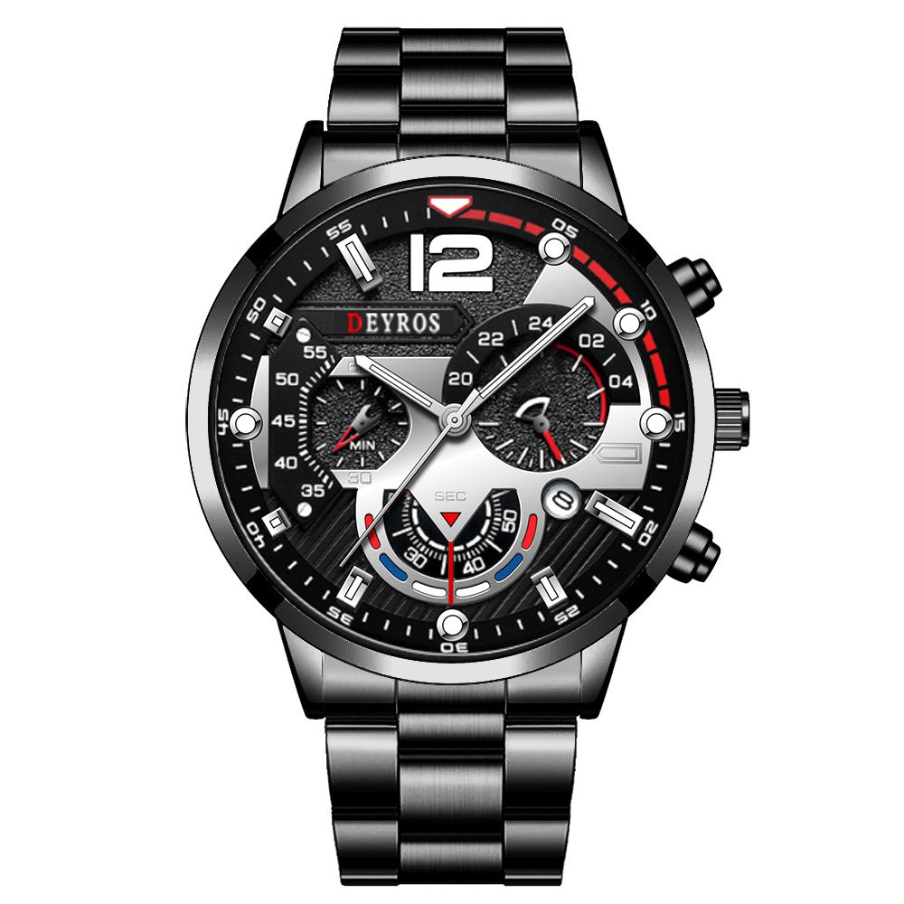 Reloj hombre Reloj de pulsera de cuarzo de acero inoxidable para hombre, cronógr