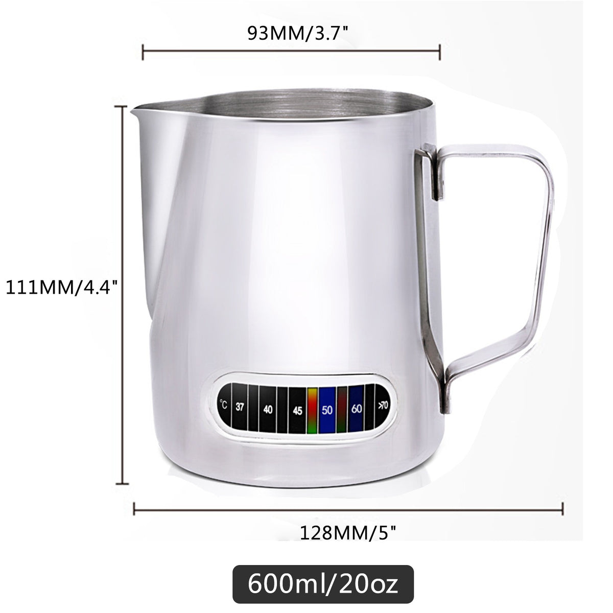 Jarra para espumar leche de 12/20oz, pantalla de temperatura de 350/600ML, jarra