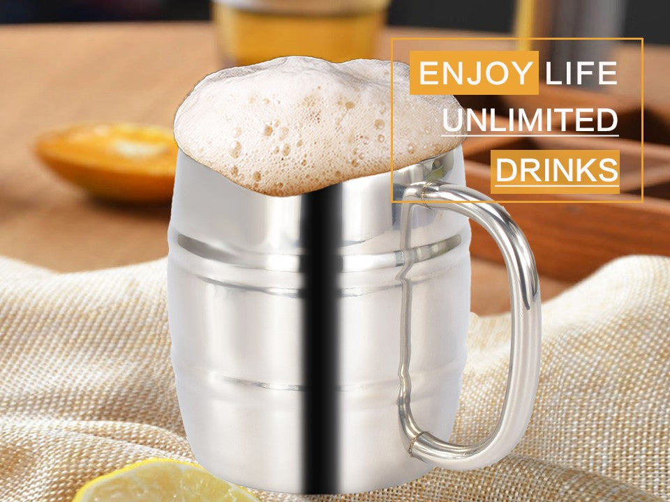 Taza de cerveza doble de acero inoxidable de 500/450 ml, taza de café occidental