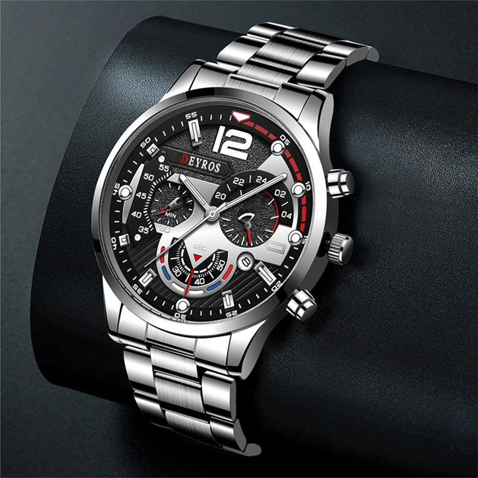 Reloj hombre Reloj de pulsera de cuarzo de acero inoxidable para hombre, cronógr