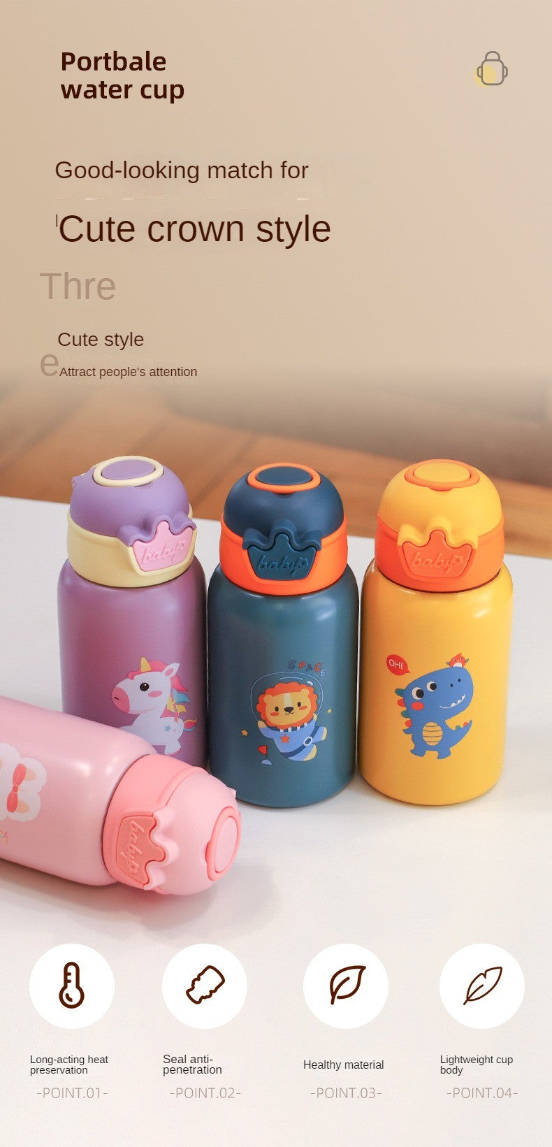 Botella Termo de unicornio para niños de 500ml, bonita botella de agua térmica p