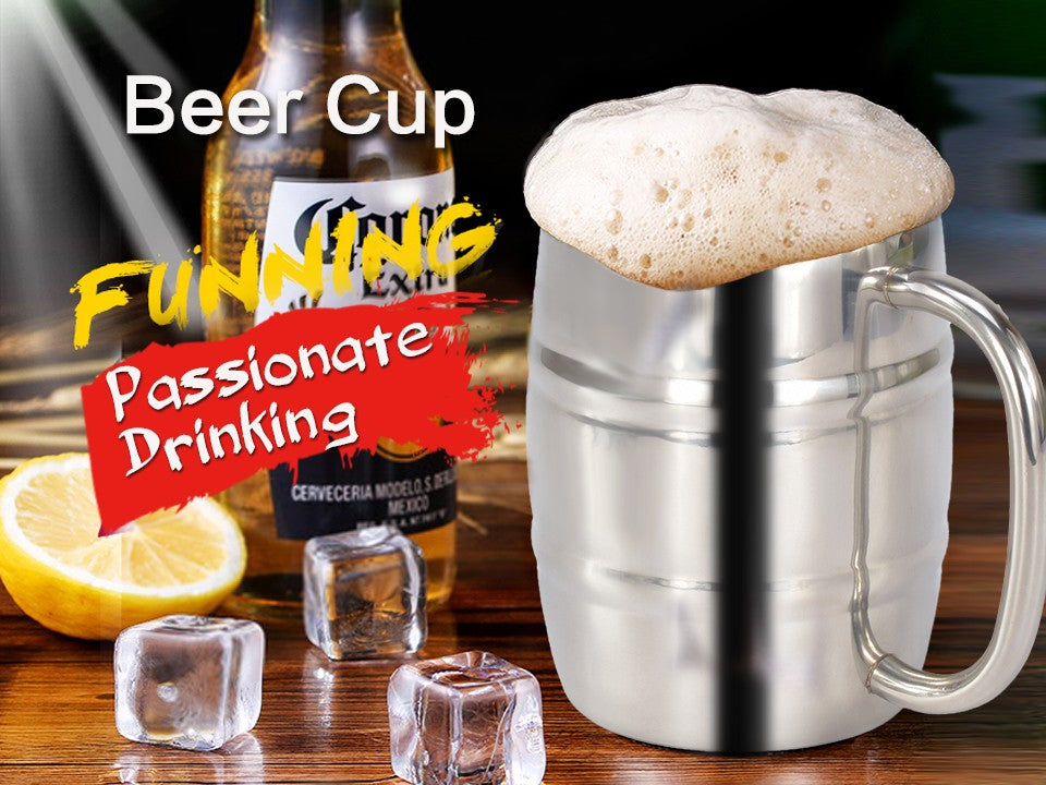Taza de cerveza doble de acero inoxidable de 500/450 ml, taza de café occidental