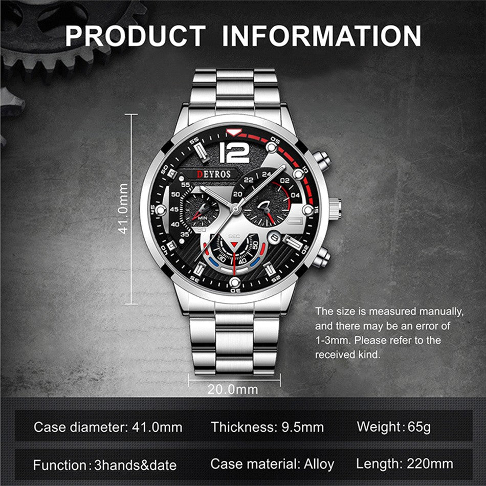 Reloj hombre Reloj de pulsera de cuarzo de acero inoxidable para hombre, cronógr