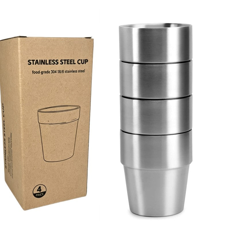 Tazas para beber de Metal de acero inoxidable 304, 4 Uds., tazas de café, doble