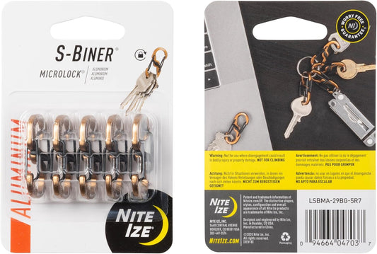 Nite Ize Pack 5 S-biner® Microlock® Aluminum Coyote Color USA.