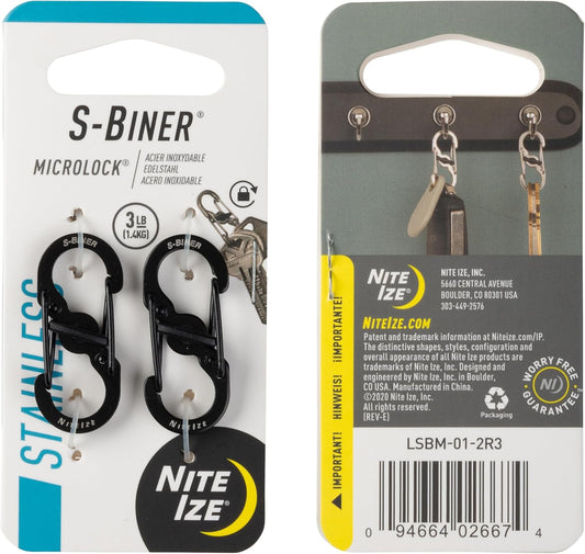 Nite Ize Pack 2 S-biner® Microlock Stainless Steel Black USA.