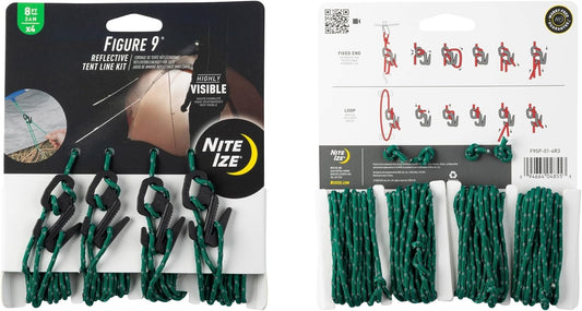 Nite Ize Kit-4 Figure 9® Reflective Tent Line 8ft USA.