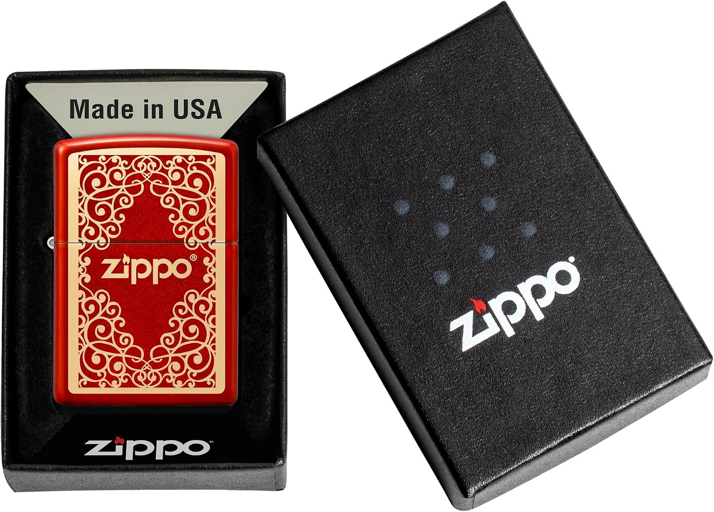 Encendedor Zippo De Chispa Recargable Rojo Grabado Laser