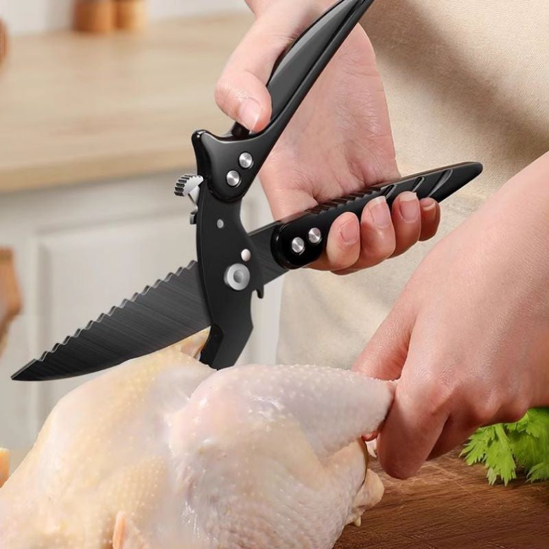 Tijeras de cocina de titanio negro, tijeras fuertes de acero inoxidable para hue