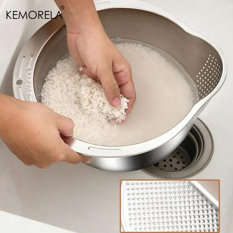 Cuenco colador para lavadora de arroz, cuenco para lavado de arroz de acero inox