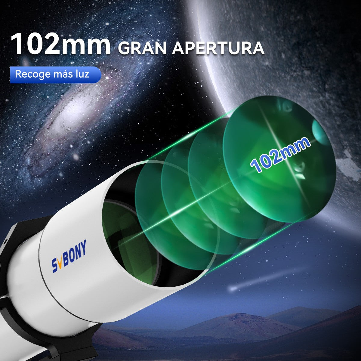 Telescopio Astronómico Svbony SV48P con Apertura de 102mm/90mm, Enfocador de Dob