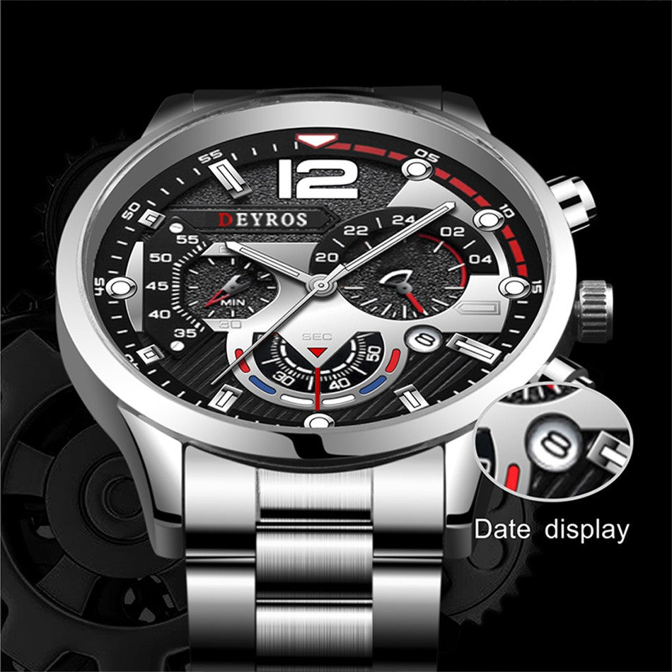 Reloj hombre Reloj de pulsera de cuarzo de acero inoxidable para hombre, cronógr