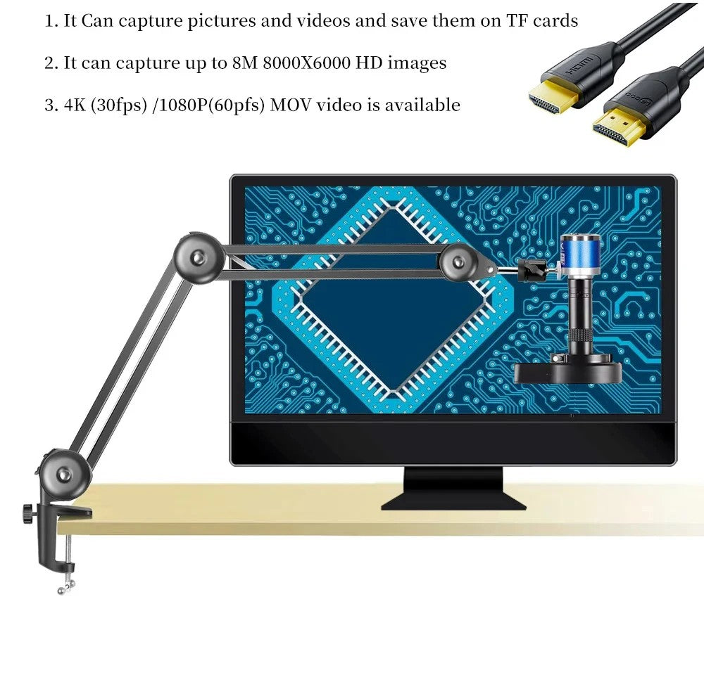 Microscopio Digital con Soporte Reforzado, Microscopio 4K HDMI USB TYPE-C, Cámar