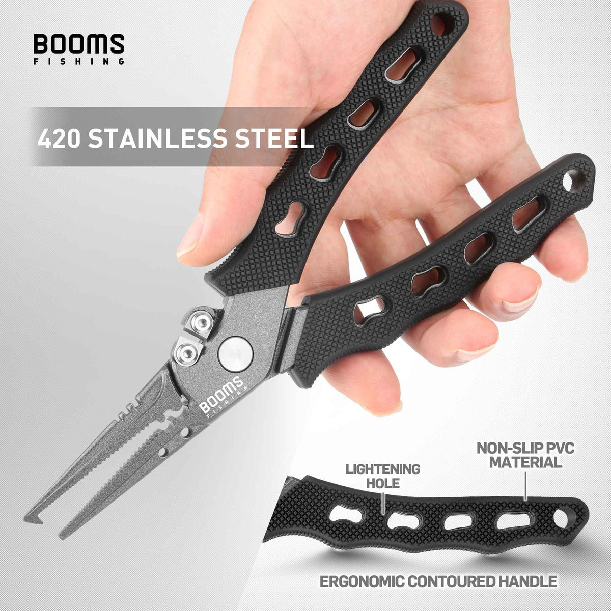 Booms Fishing-Alicates de pesca F07, tijeras de línea trenzada de acero inoxidab