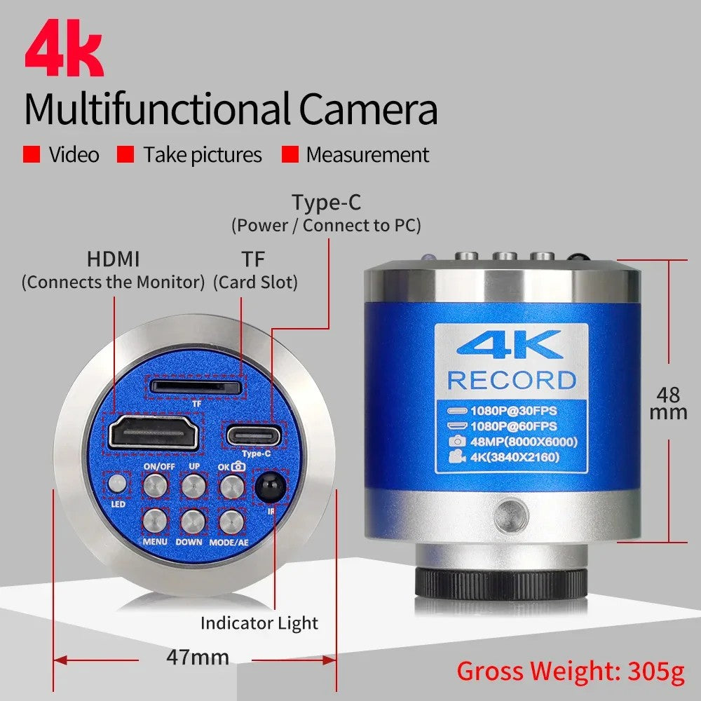 Microscopio Digital con Soporte Reforzado, Microscopio 4K HDMI USB TYPE-C, Cámar