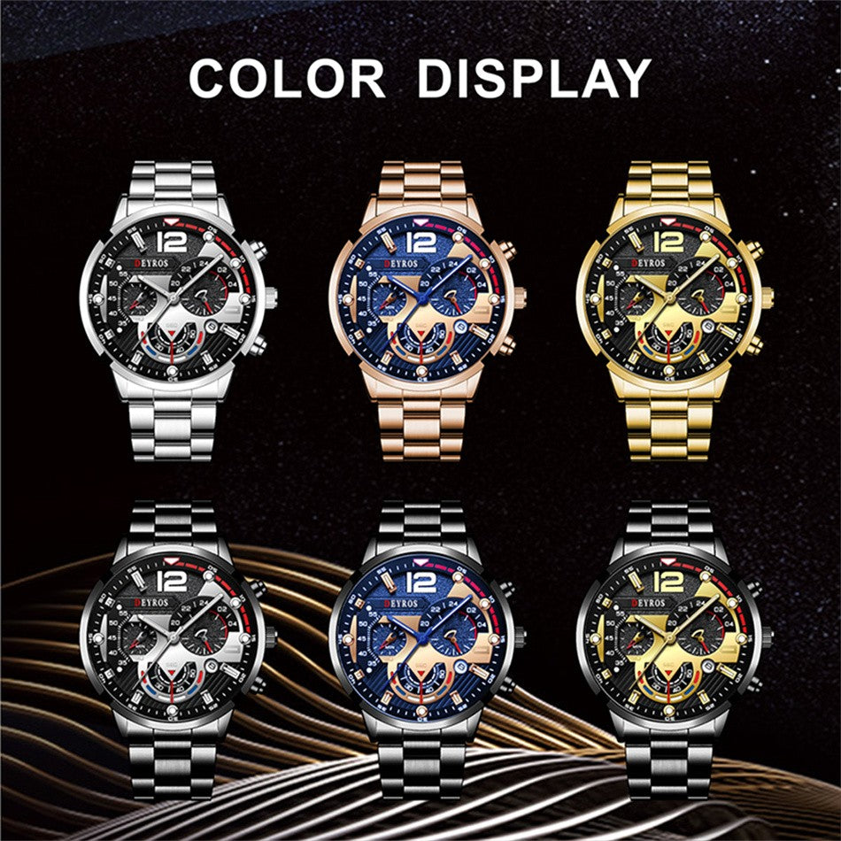 Reloj hombre Reloj de pulsera de cuarzo de acero inoxidable para hombre, cronógr