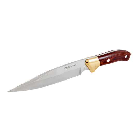 MIGUEL NIETO Cuchillo Cetreria, Funda de Piel, Mango Madera y latón. Acero Inoxidable.