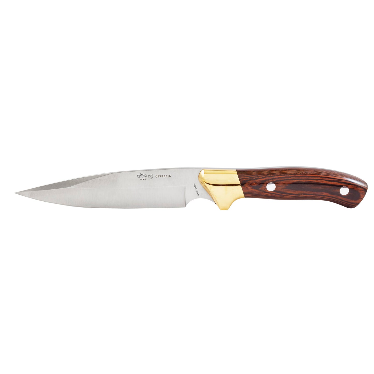 MIGUEL NIETO Cuchillo Cetreria, Funda de Piel, Mango Madera y latón. Acero Inoxidable.