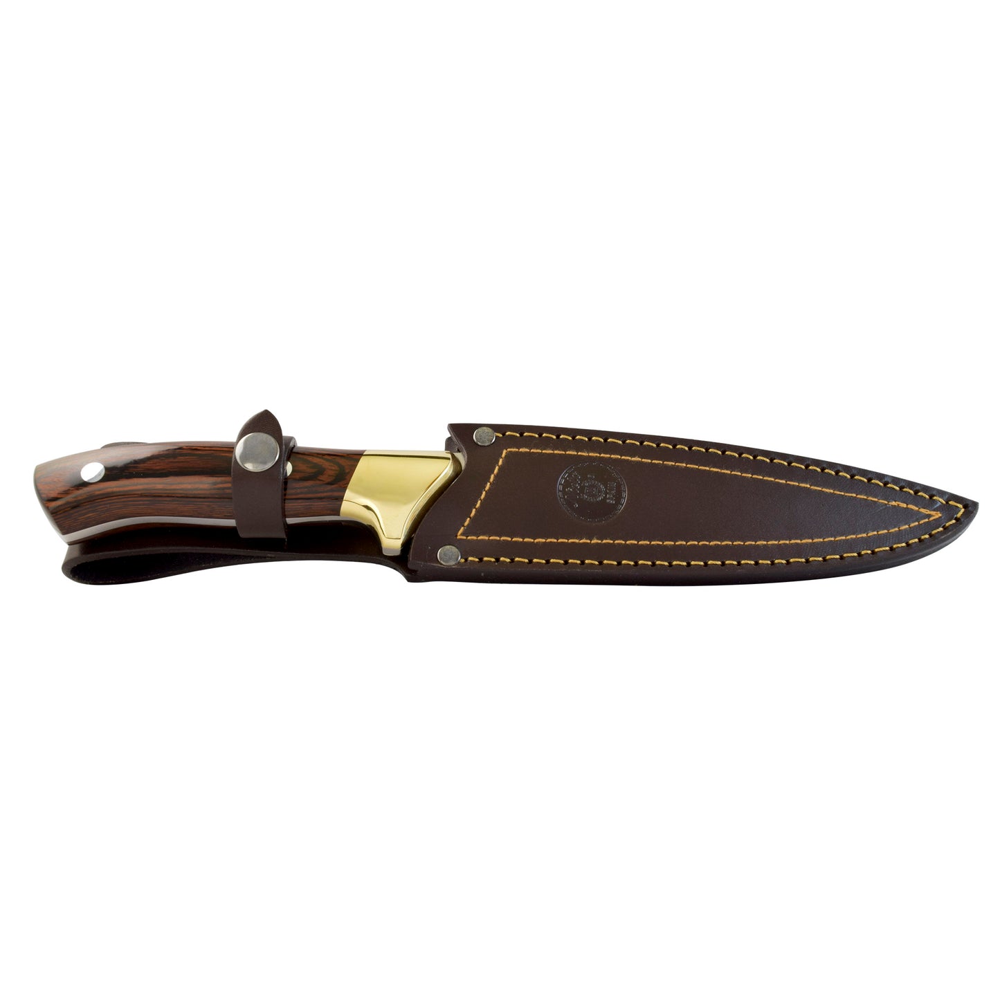 MIGUEL NIETO Cuchillo Cetreria, Funda de Piel, Mango Madera y latón. Acero Inoxidable.