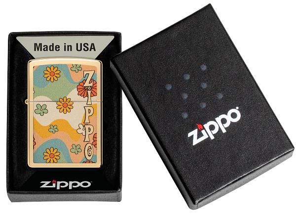 Zippo Retro Flower Power Latón Pulido Brillante 100% U S A