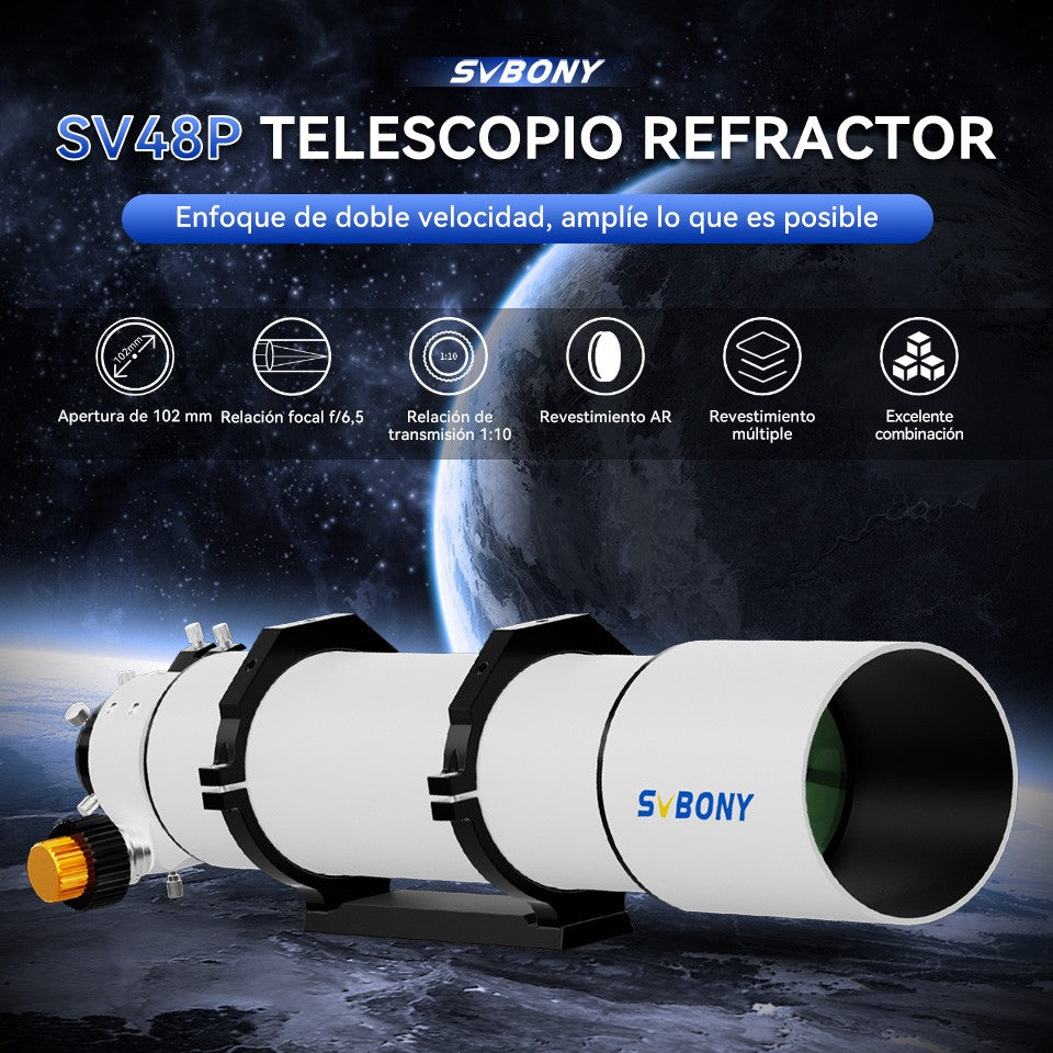 Telescopio Astronómico Svbony SV48P con Apertura de 102mm/90mm, Enfocador de Dob
