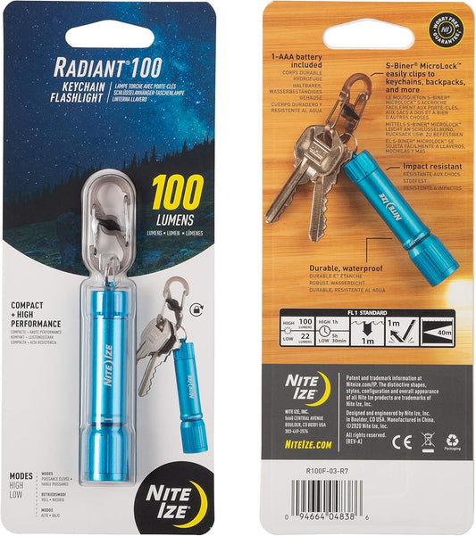 Nite Ize Radiant® 100 Keychain Flashlight Aluminum Whit 1 S-Biner #1 USA.
