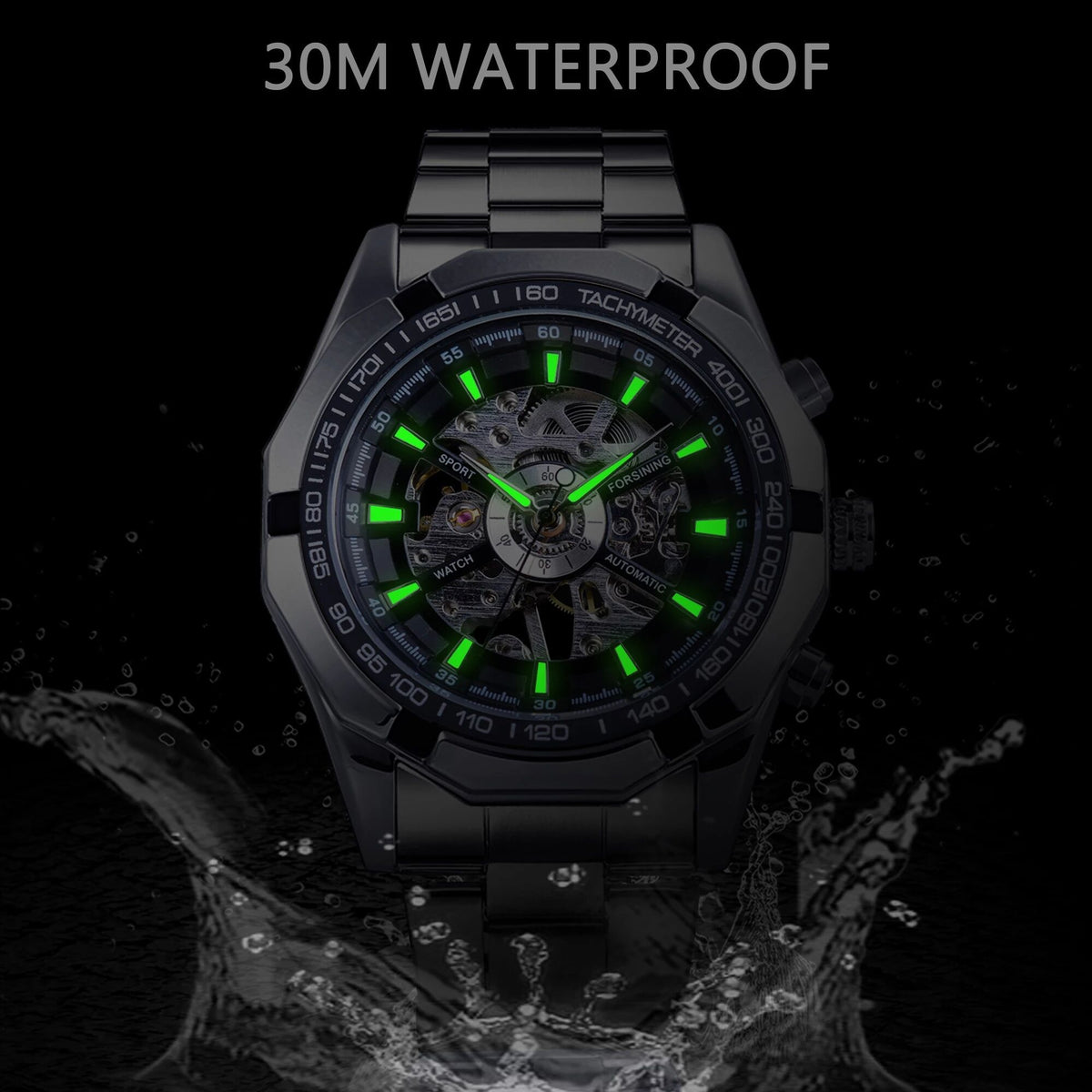 Forsining 2025 relojes de esqueleto para hombre resistentes al agua de acero ino
