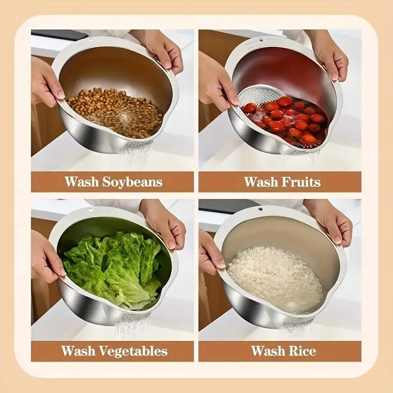 Cuenco colador para lavadora de arroz, cuenco para lavado de arroz de acero inox