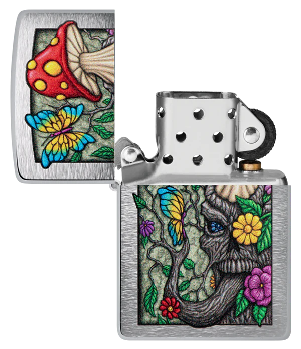 Zippo Diseño Hongo Psicodélico, Cromado Cepillado 100% U S A