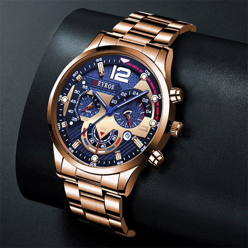 Reloj hombre Reloj de pulsera de cuarzo de acero inoxidable para hombre, cronógr
